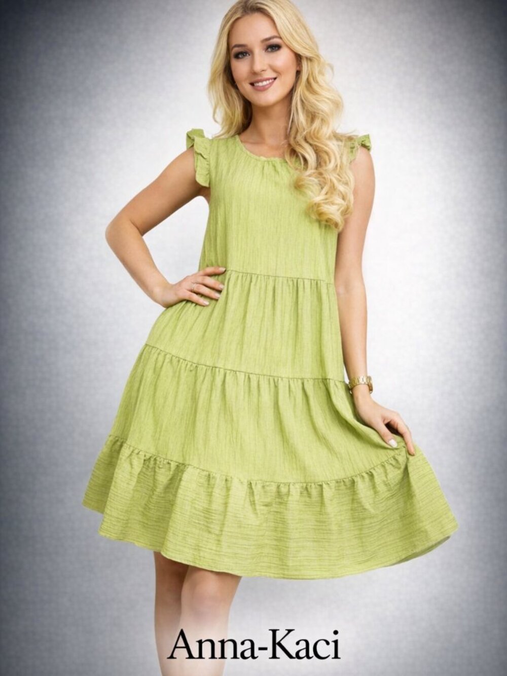 Anna-Kaci  Ruffle Shoulder Textured Dress